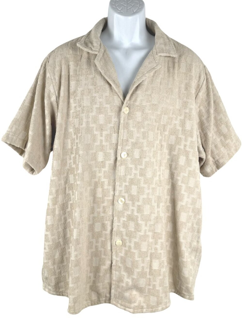OAS Soft Terry Camp Shirt Mens 2XL Short Sleeve Beige Cotton Beach TP-4080